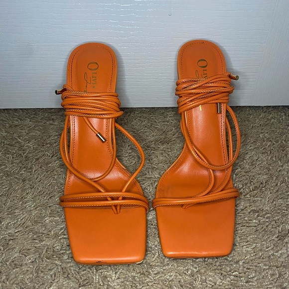 Forever 21 Lace Up Orange Heel - Picture 1 of 3
